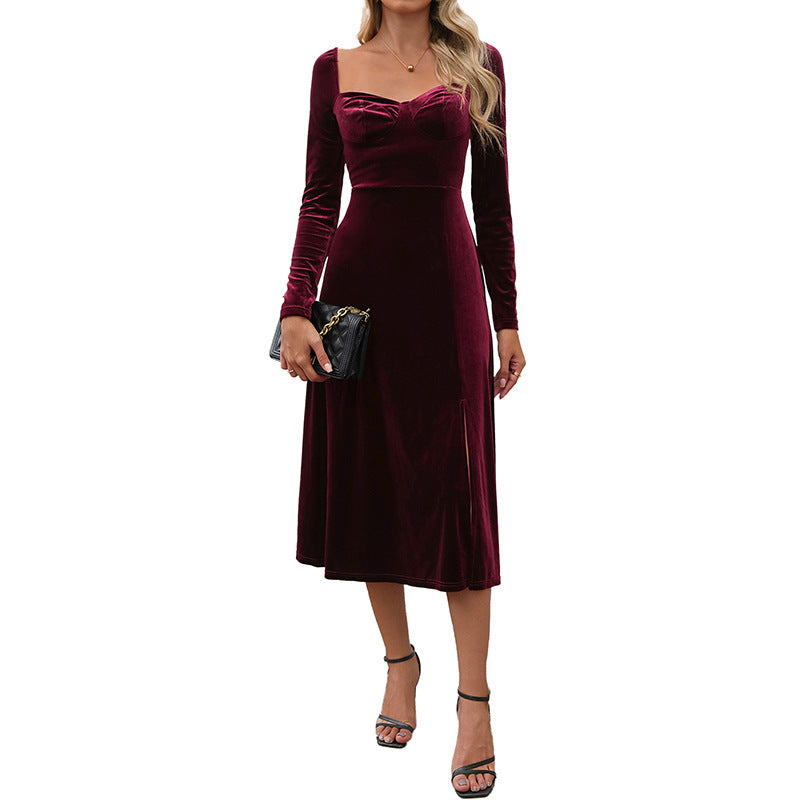 Damen Maxikleid V-Ausschnitt Langer Arm Norvielle