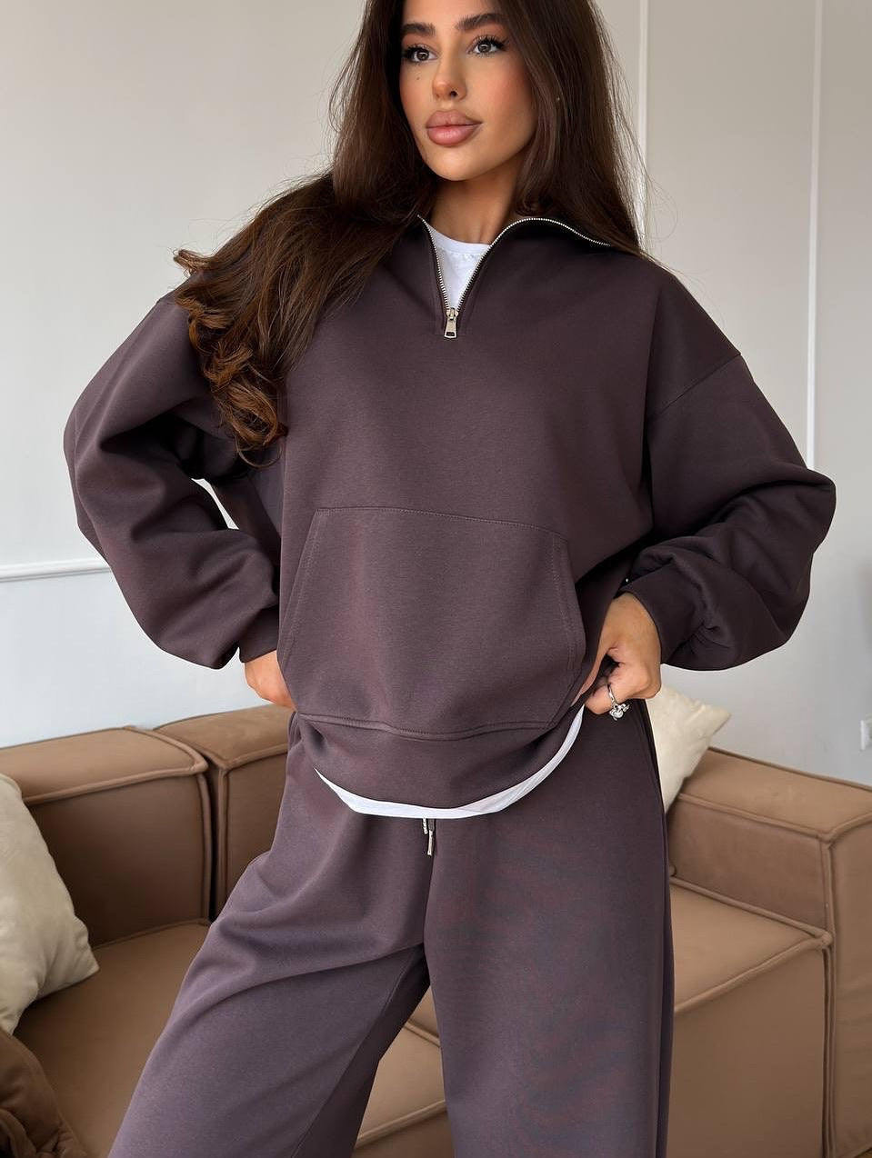 Damen Sportanzug Relaxed Fit Hochkragen Taschen