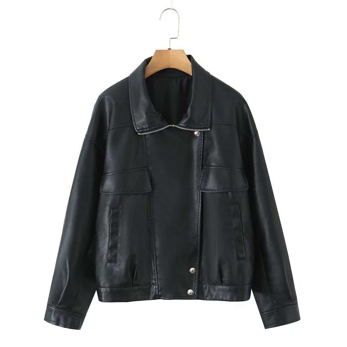 Damen Kunstlederjacke Modernes Design Praktische Taschen