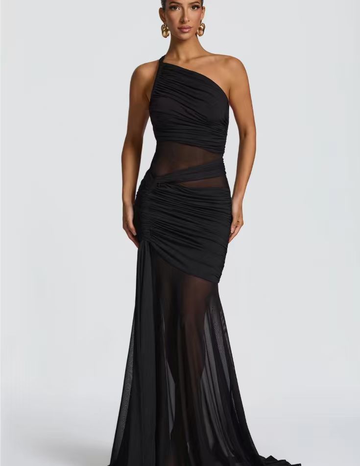 Damen Abendkleid Asymmetrisch Rüschen Norvielle