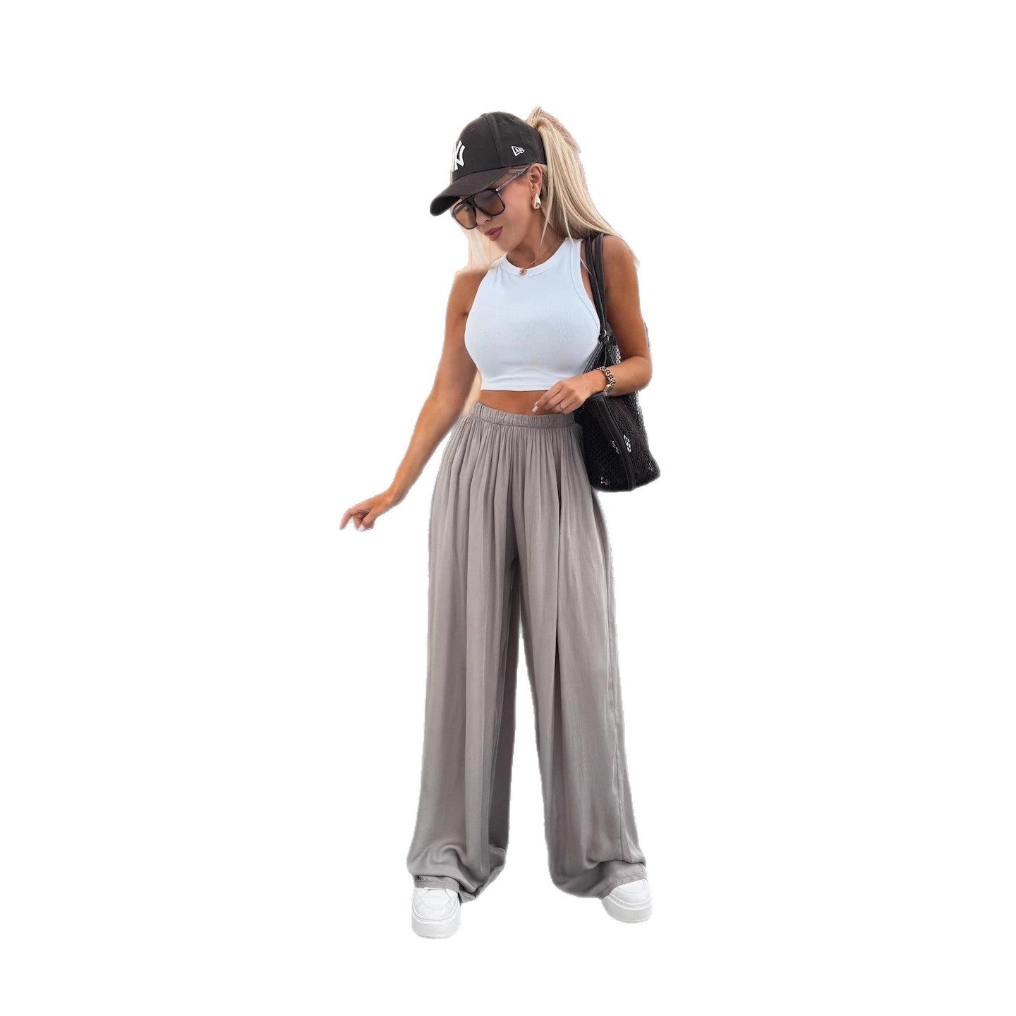Damen Palazzo-Hose Elastischer Bund Weite Bein Norvielle