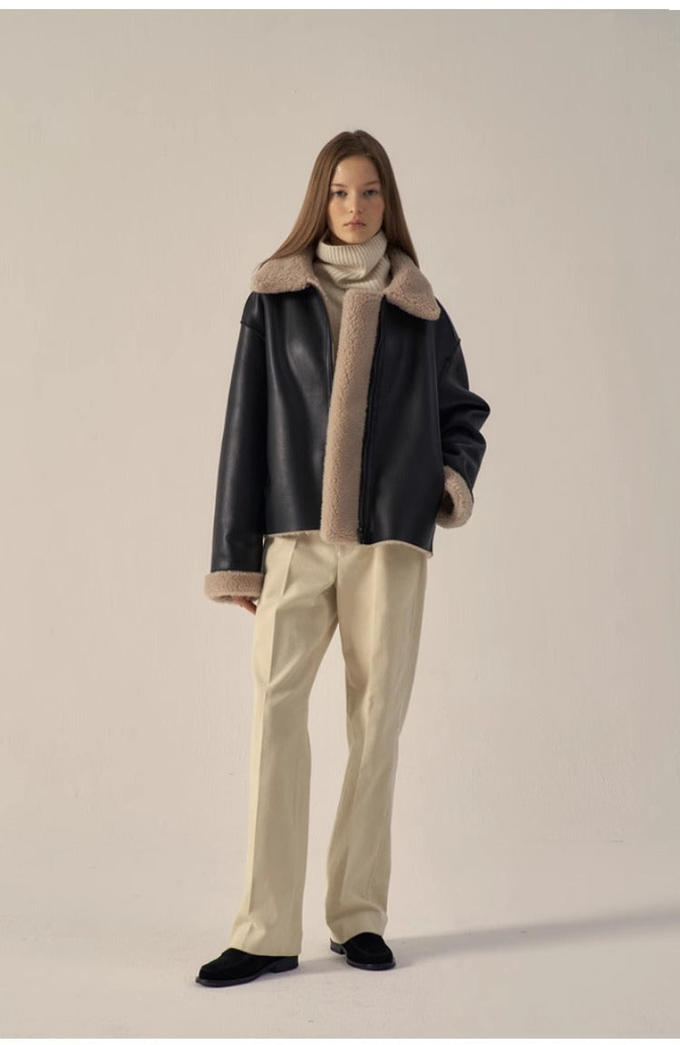 Damen Lederjacke Teddyfutter Norvielle