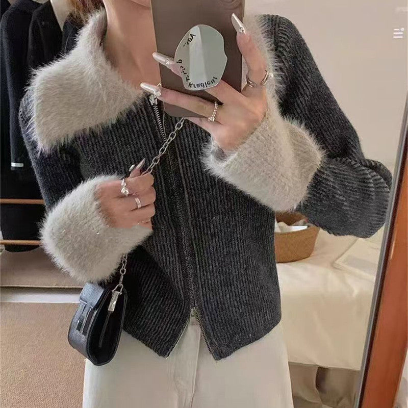 Damen Strickjacke Norvielle Reißverschluss Luxuskragen