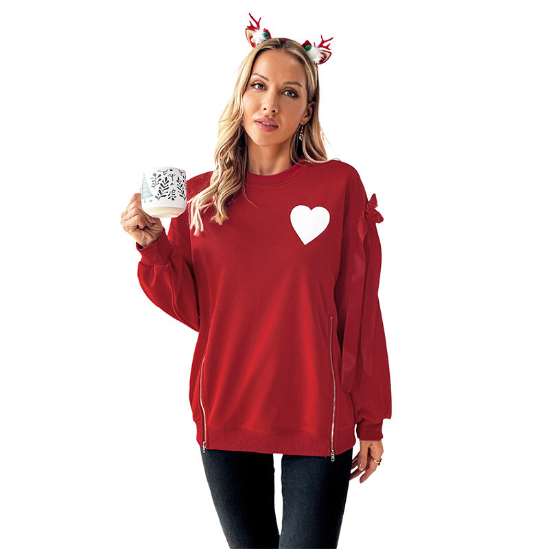 Damen Sweatshirt Herzapplikation Ärmelschnürung Norvielle