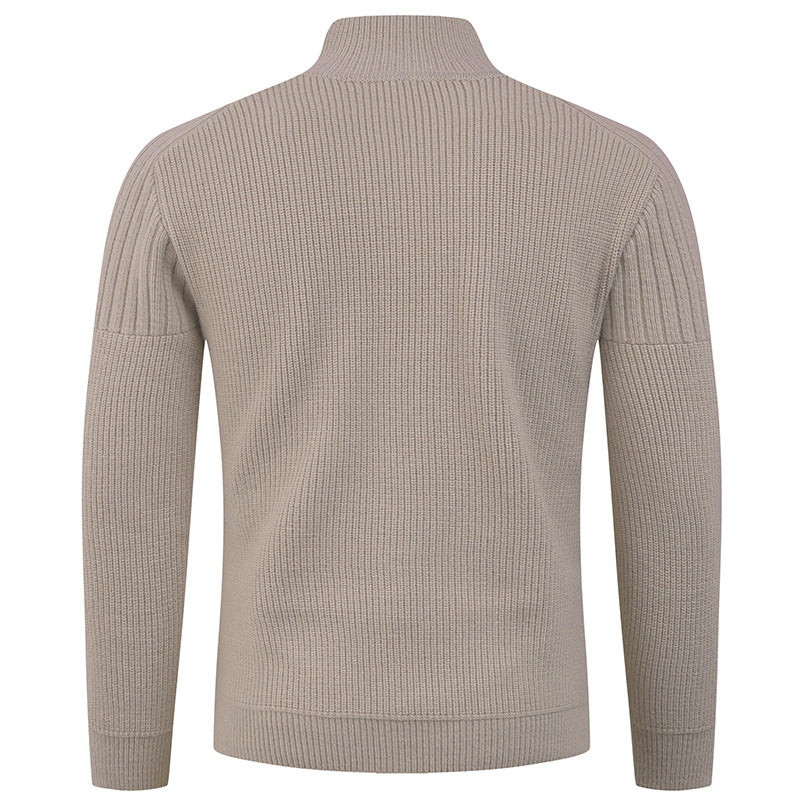 Herren Pullover Hochkragen Knopfdetails Wärme Beige
