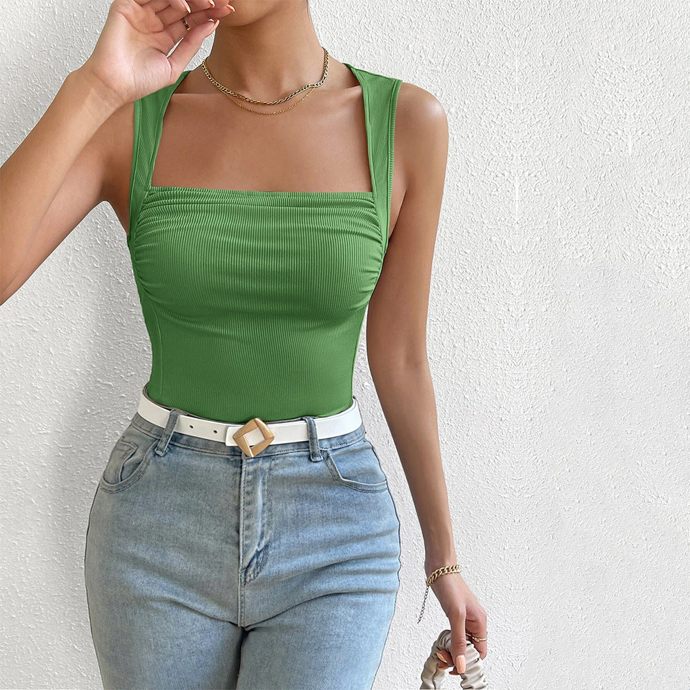 Damen Trägershirt Figurbetont Quadratischer Ausschnitt Raffung