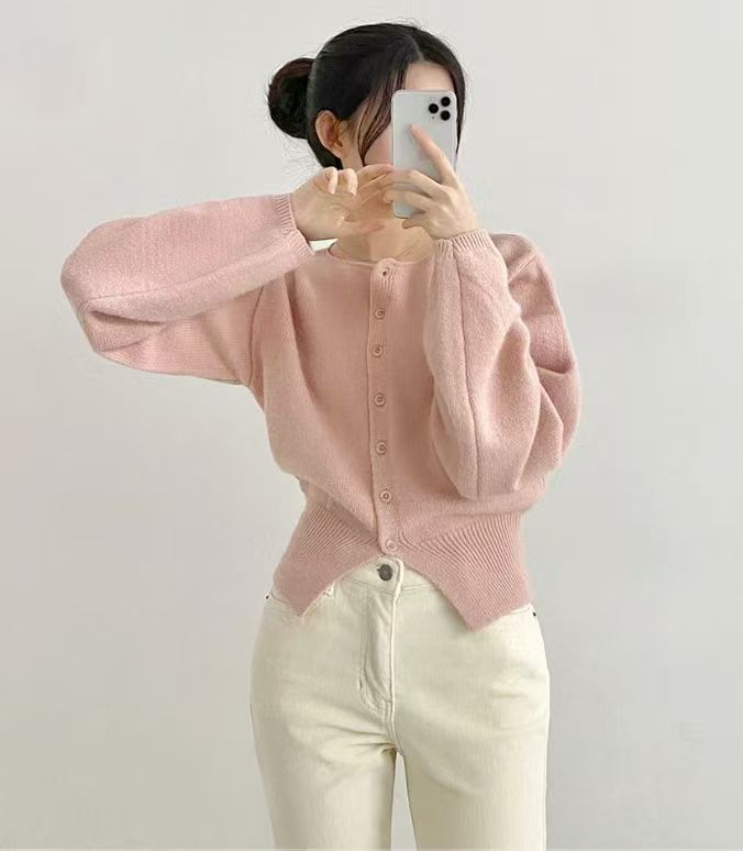 Damen Strickjacke Oversized Ärmel Knopfleiste Norvielle