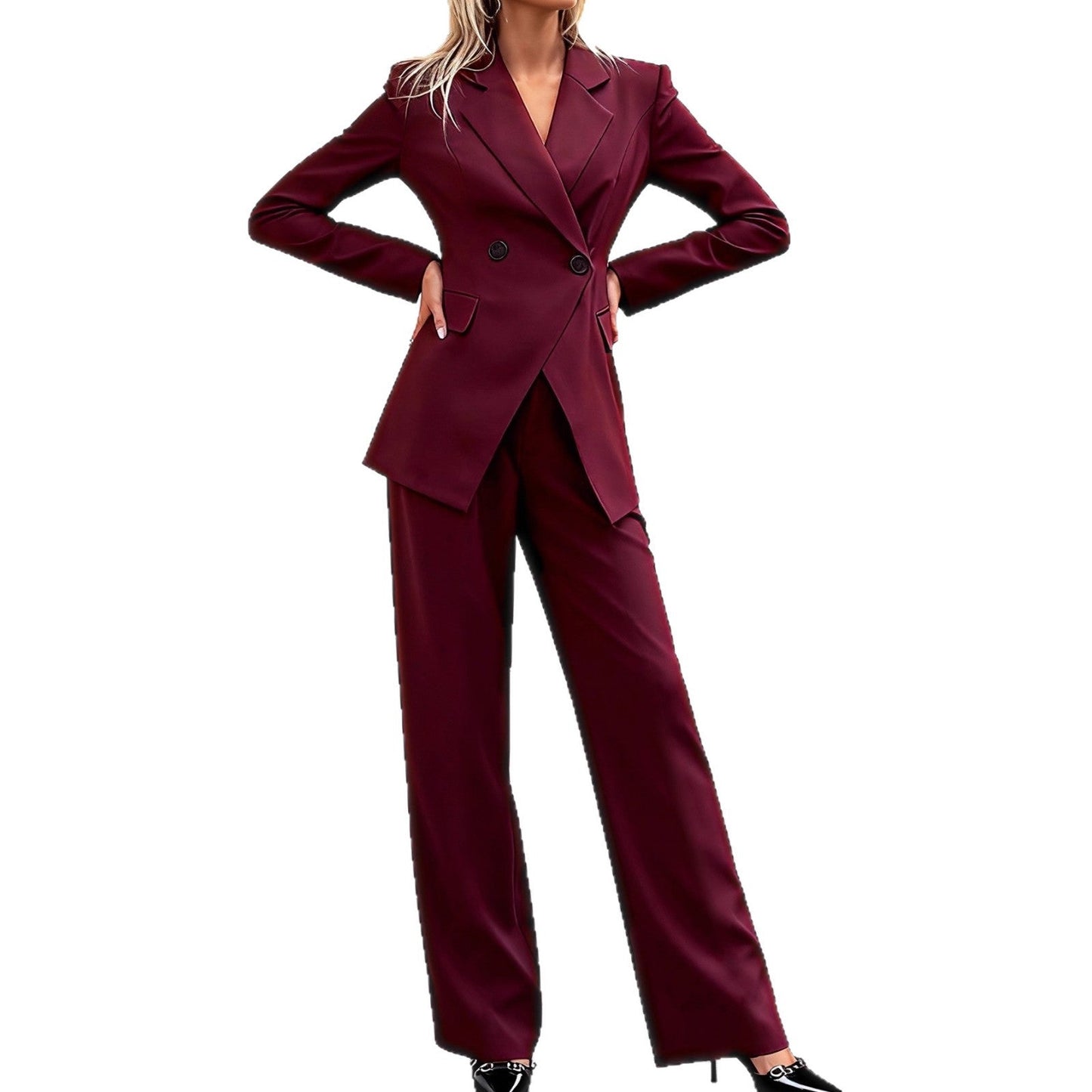Damen Anzug Taillierter Blazer Weite Hose Norvielle