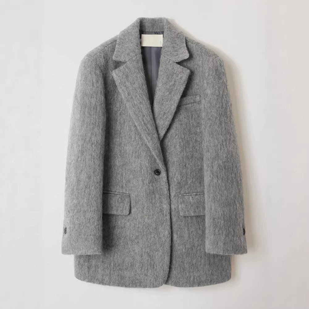 Damen Wollblazer Moderner Schnitt Kuschelig Anthrazit