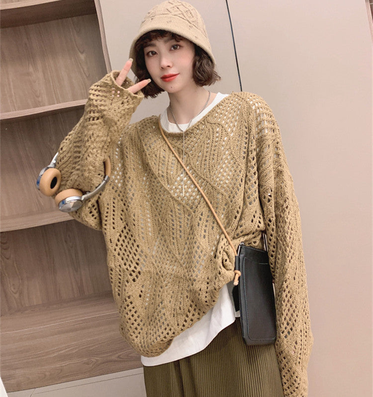 Damen Strickpullover Netzdesign Luftiger Norvielle