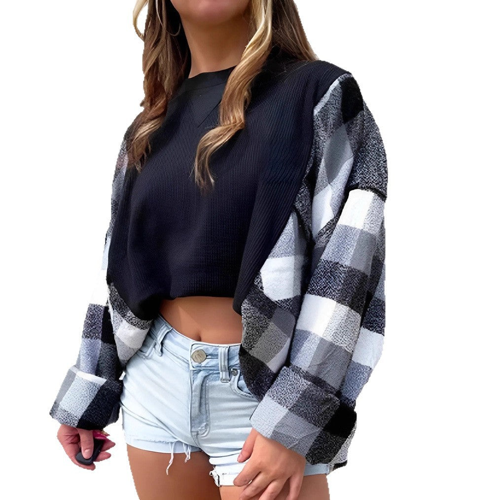 Damen Oversized Pulli Karomuster Waffelstruktur Beige
