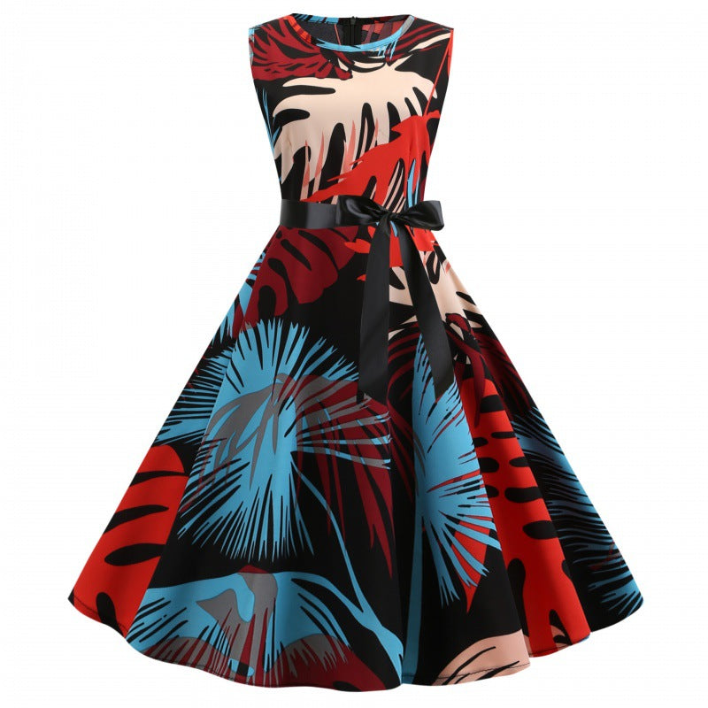Damen Swingkleid Floralmuster Taillengürtel