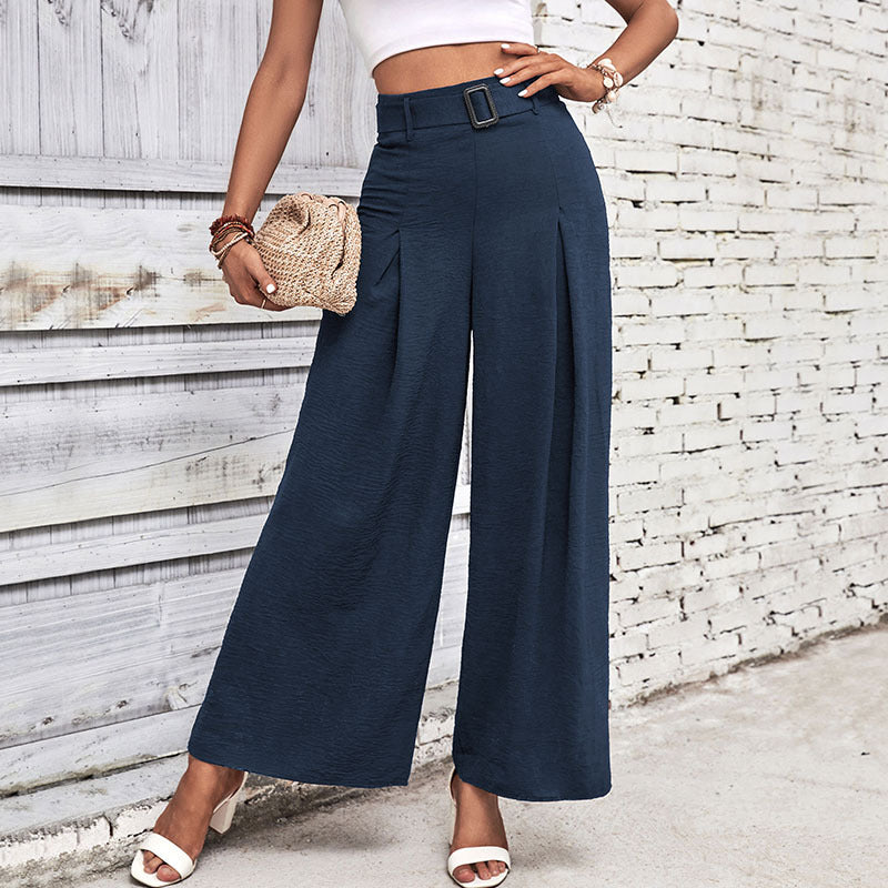 Damen Hochbundhose Weite Faltenhose mit Taillengürtel