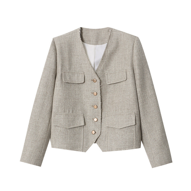 Damen Jacke Strukturiertes Design Doppelter Knopf Norvielle