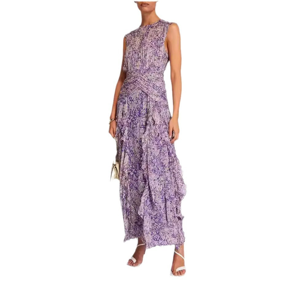Damen Maxikleid Wickelkleid Blumenmuster Rüschen Detail
