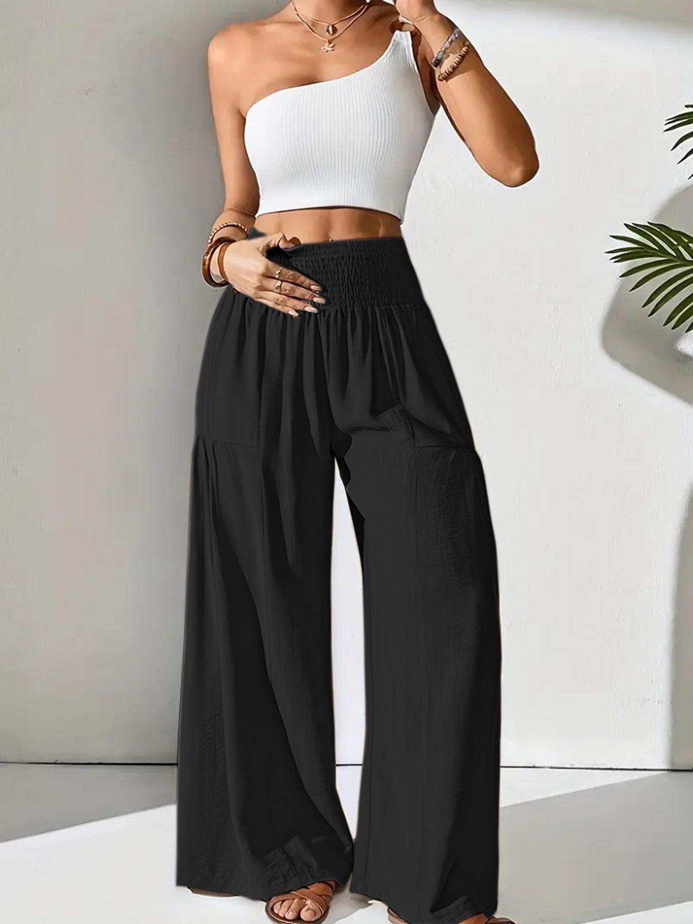 Damen Sommerhose Elastischer Bund Eingrifftaschen Norvielle