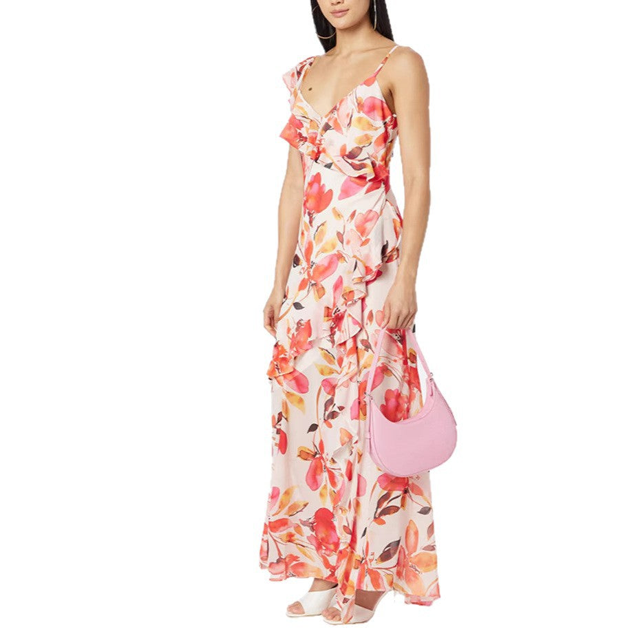 Damen Maxikleid Schulterfrei Flora Rüschen