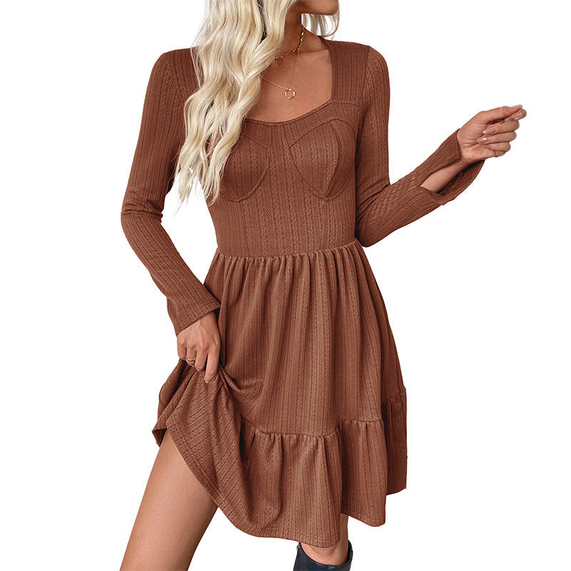 Damen Langarmkleid Tailliert Voluminöser Rock Norvielle