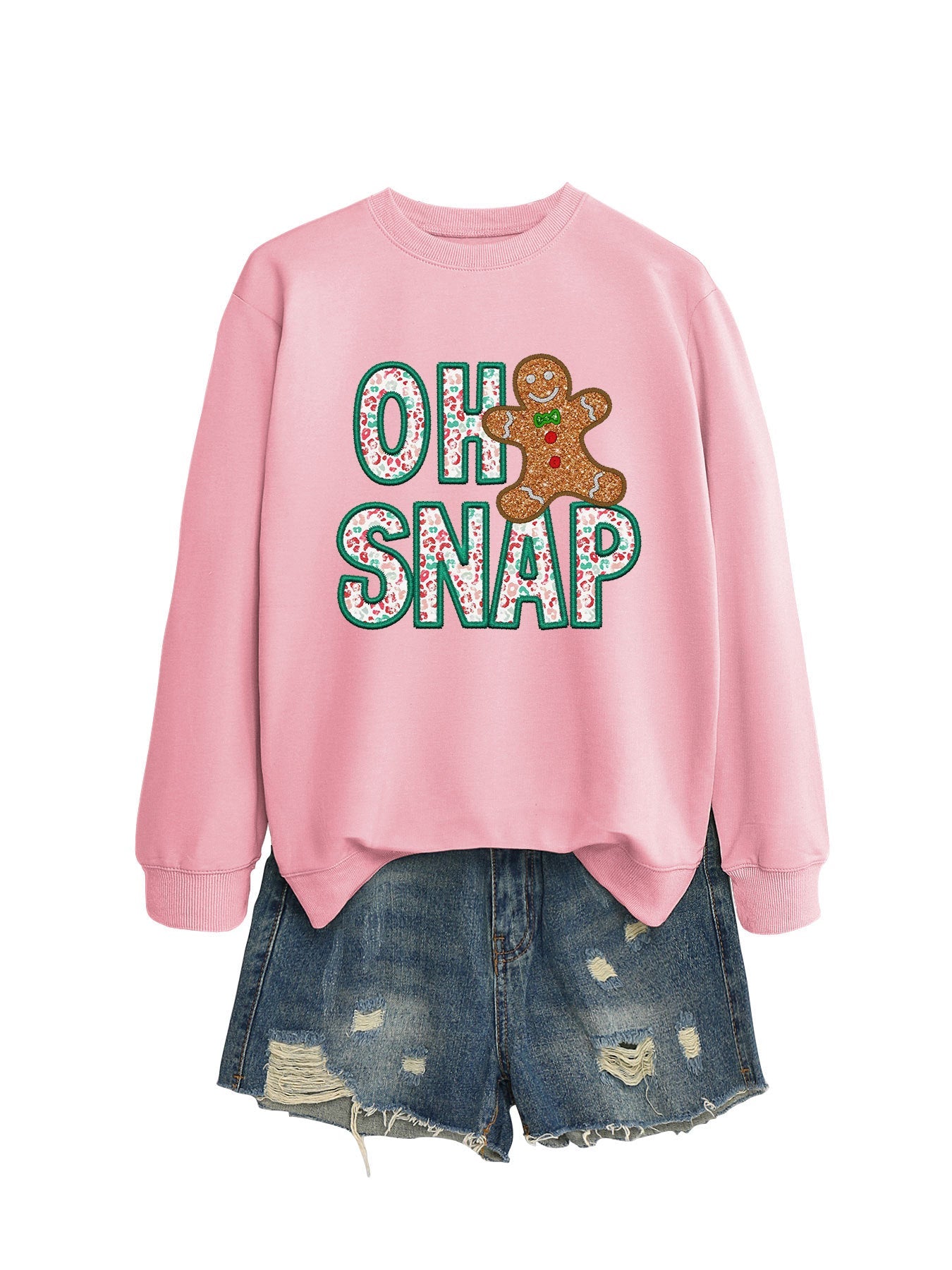 Damen Sweatshirt Lebkuchenmann Motiv Glitzer Schrift