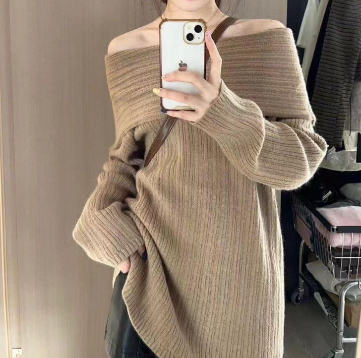 Damen Off-Shoulder Pullover Strickmaterial Norvielle