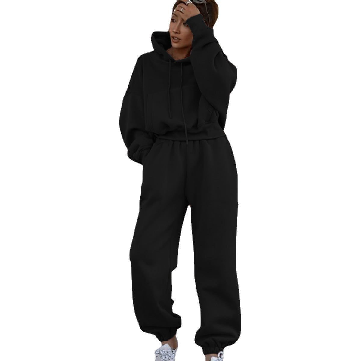 Damen Fleece-Jumpsuit Oversized Kapuze Elastischer Bund