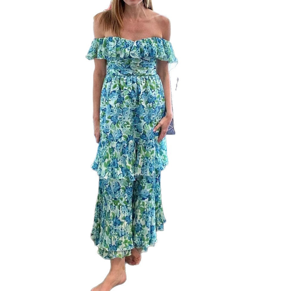 Damen Maxikleid Voluminöse Rüschen Florales Muster