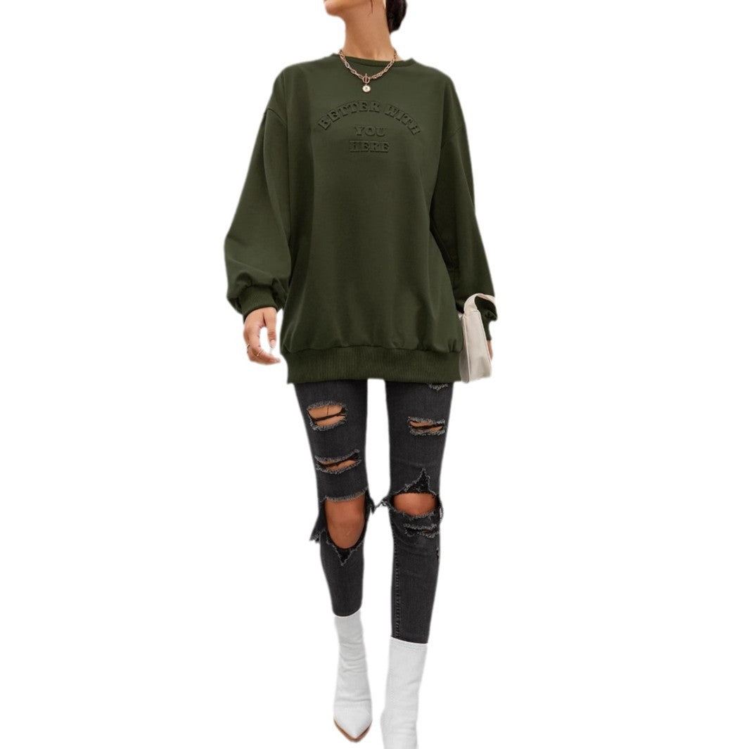 Damen Sweatshirt Lässig Eingeprägter Schriftzug Norvielle