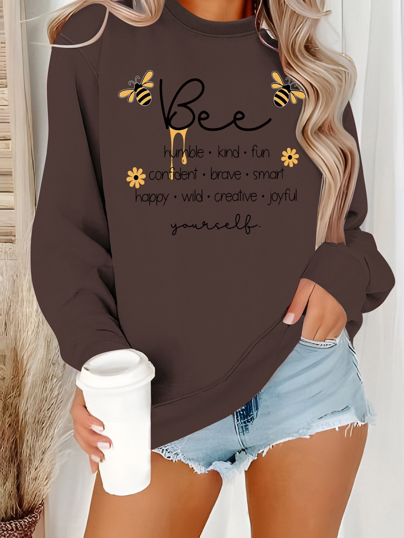 Damen Sweatshirt Bienenmotiv Positiv