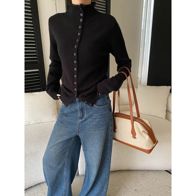 Damen Strickpullover Norvielle mit Knöpfen und hohem Kragen