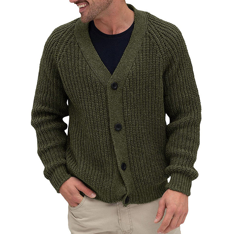 Herren Strickjacke Grobmaschen Elegante Knöpfe Beige