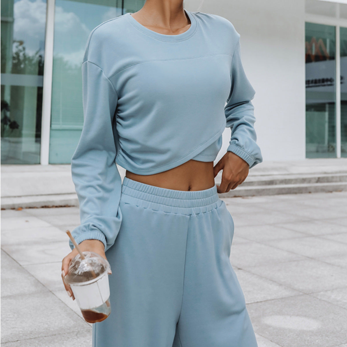 Damen Freizeit-Set Cropped Pullover Weite Hose Norvielle