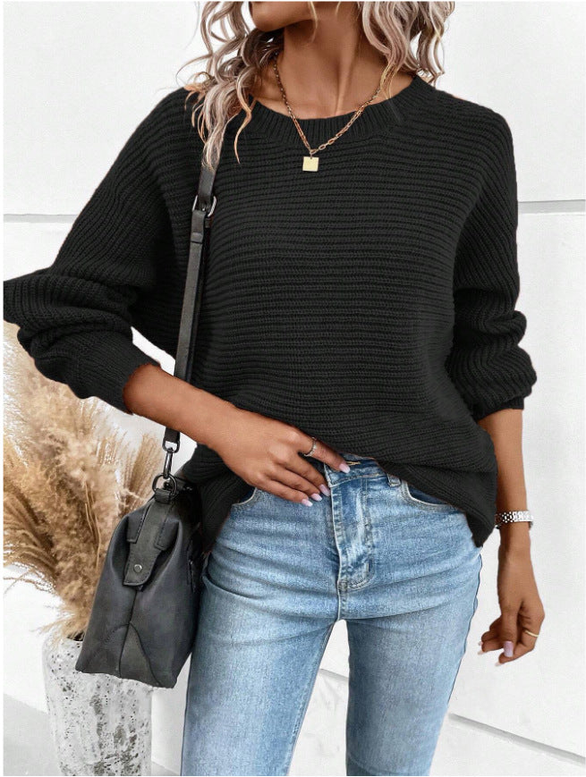 Damen Strickpullover V-Ausschnitt Kontrasttexturen Norvielle
