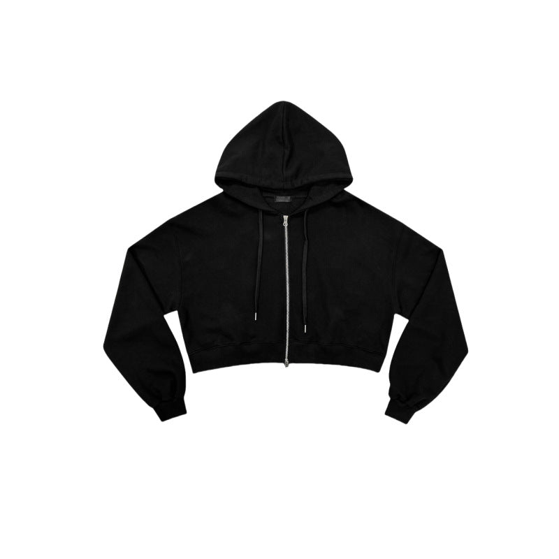 Damen Cropped Kapuzenjacke Elastisch Reißverschluss