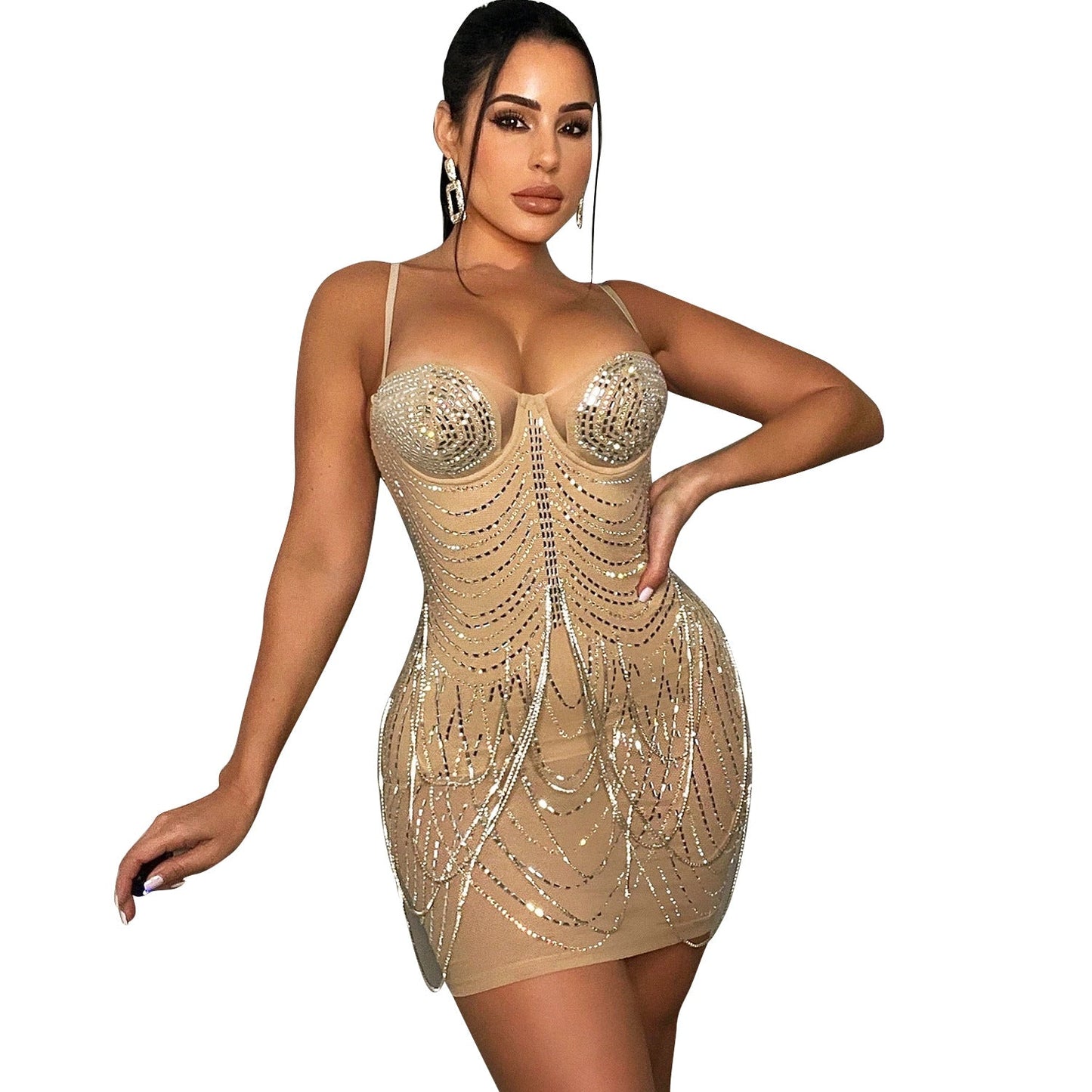 Strassverziertes Damen Minikleid Glitzernd