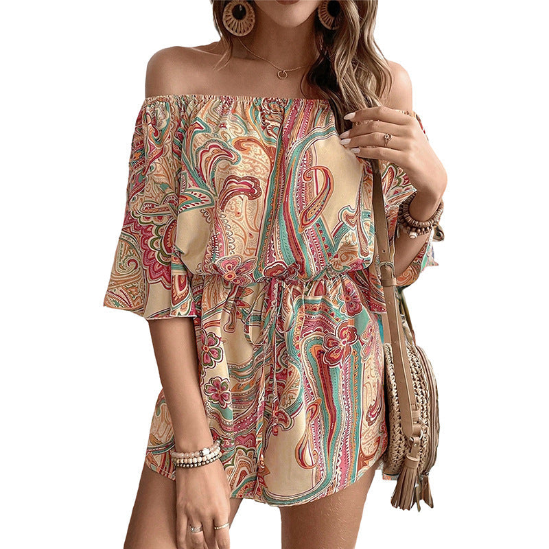 Damen Off-Shoulder-Playsuit Paisley-Muster Elastisch