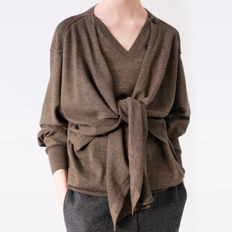 Damen Strickcardigan Asymmetrisch Knöpfe Beige Norvielle