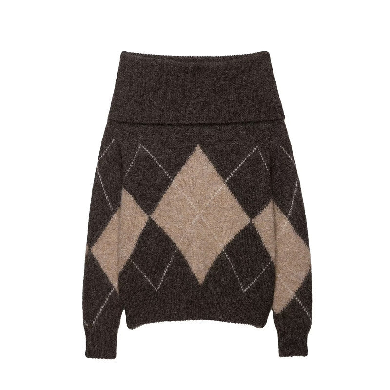 Damen Grobstrickpullover Diamantmuster Norvielle