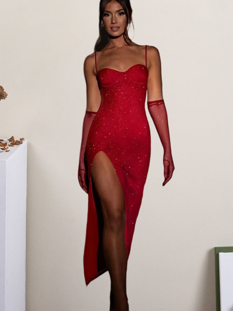 Damen Maxikleid Transparente Ärmel Figurbetont Norvielle