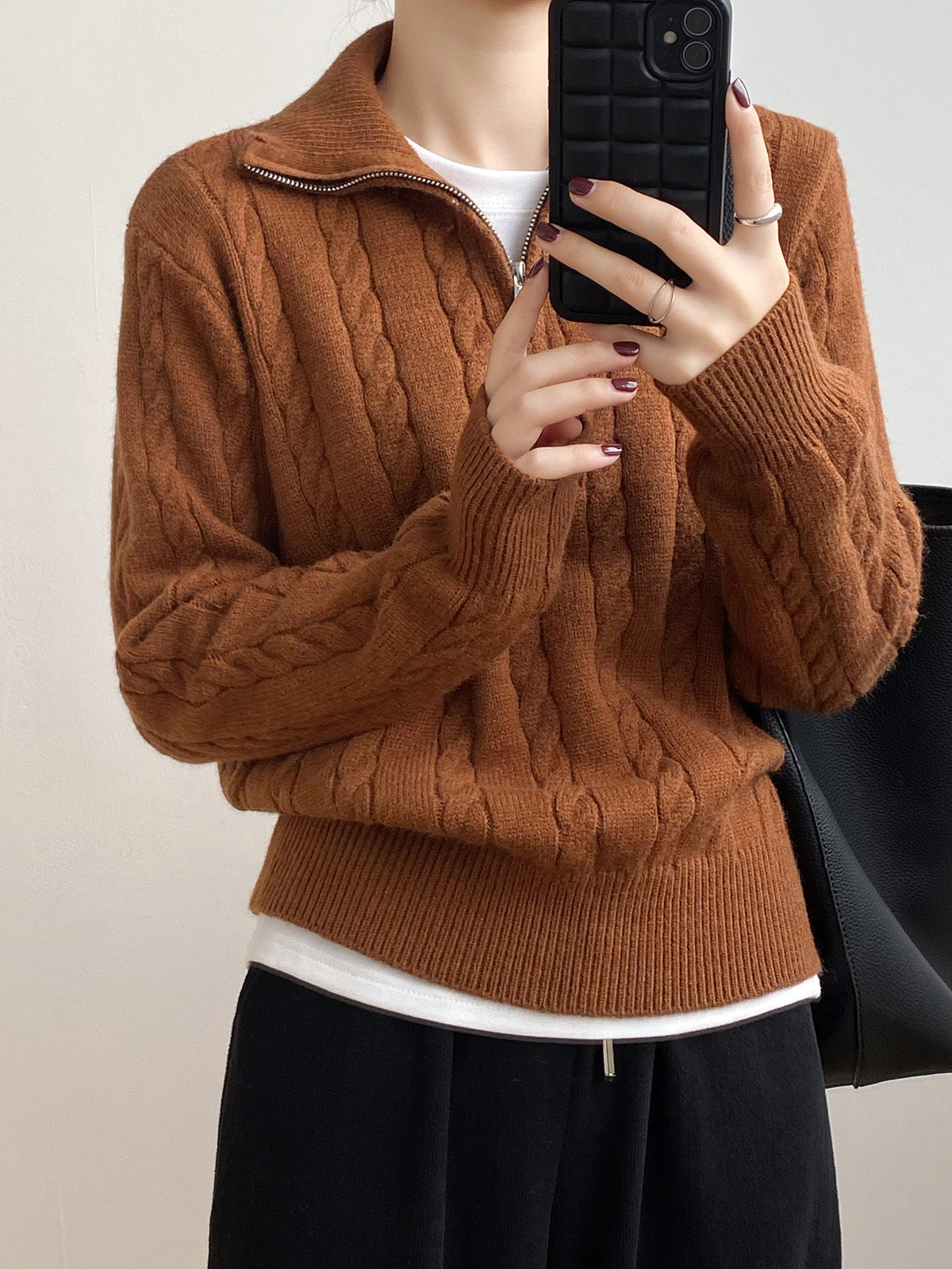 Damen Strickpullover Zopfdesign Stehkragen Norvielle