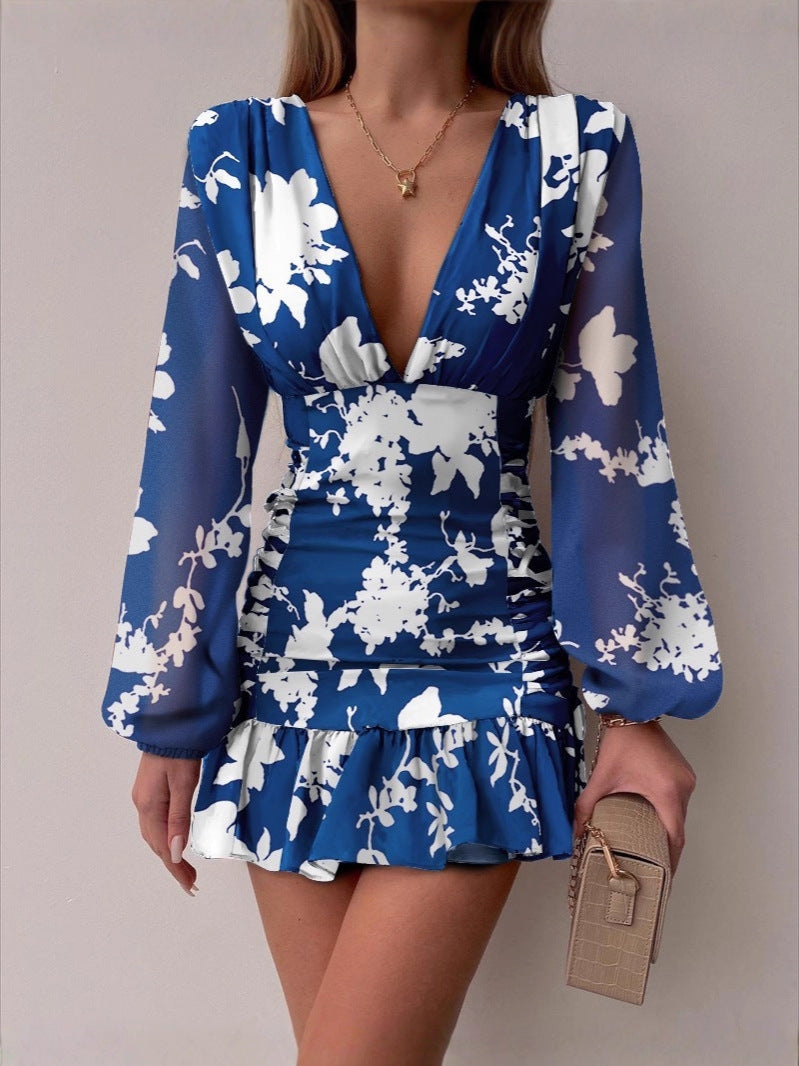 Damen Cocktailkleid V-Ausschnitt Puffärmel Norvielle