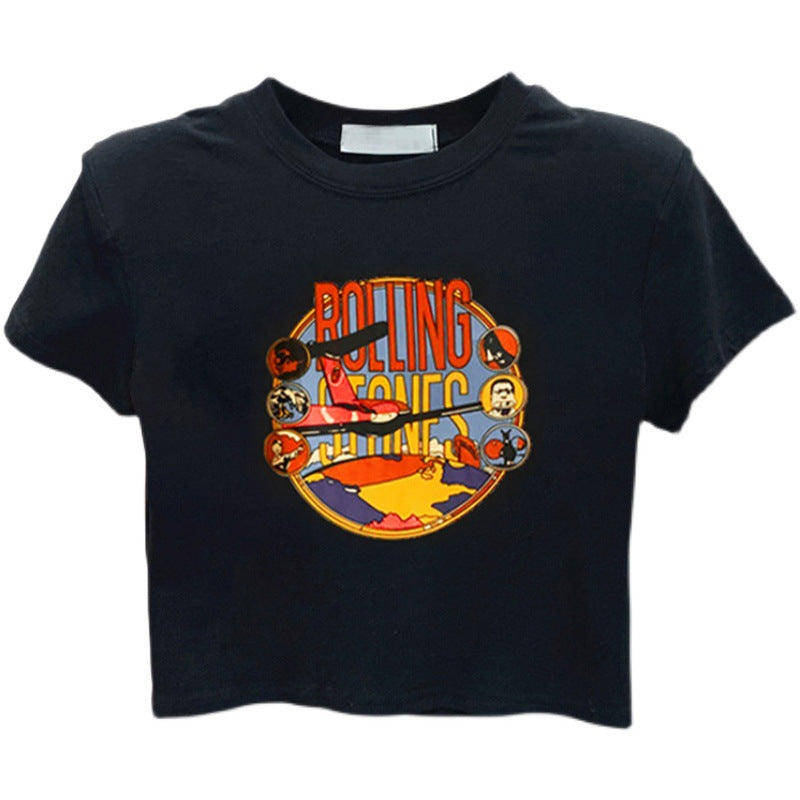Damen T-Shirt Kurzarm Kreatives Printdesign Locker