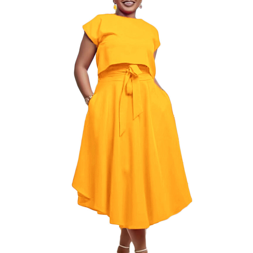 Damenkleid Asymmetrischer Schnitt Dekorativer Gürtel Norvielle