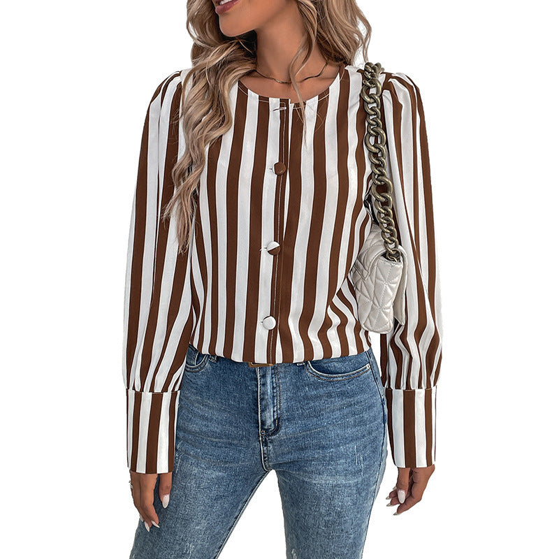 Damen Bluse Gestreift Puffärmel Weiß
