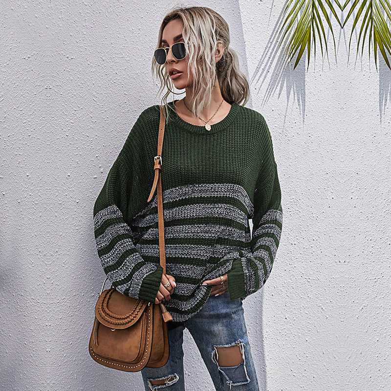 Damen Strickpullover Lässig Weit Modisches Streifenmuster Norvielle