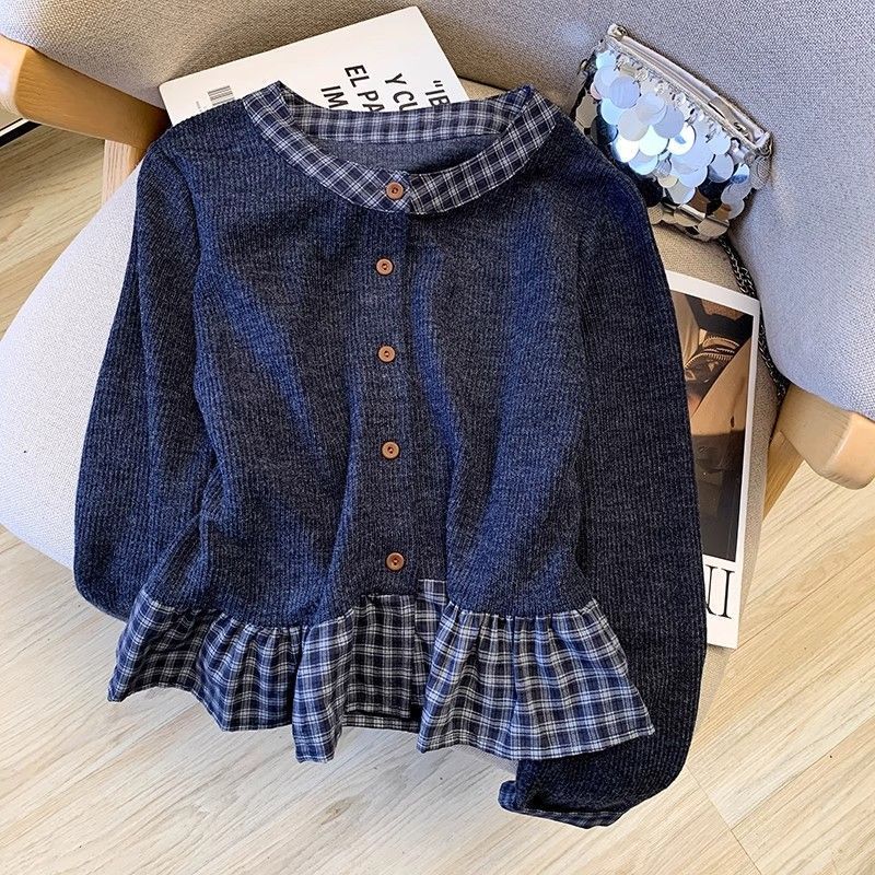 Damen Langarmshirt mit Kragen und Rüschendetails Norvielle