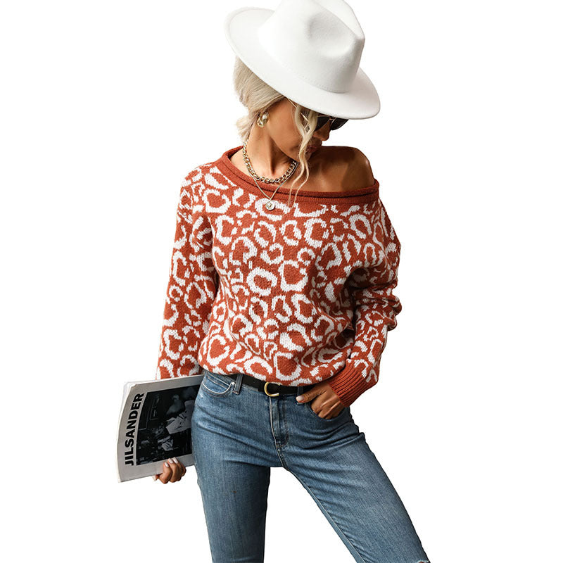 Damen Strickpullover Leopardenmuster Lässig Norvielle