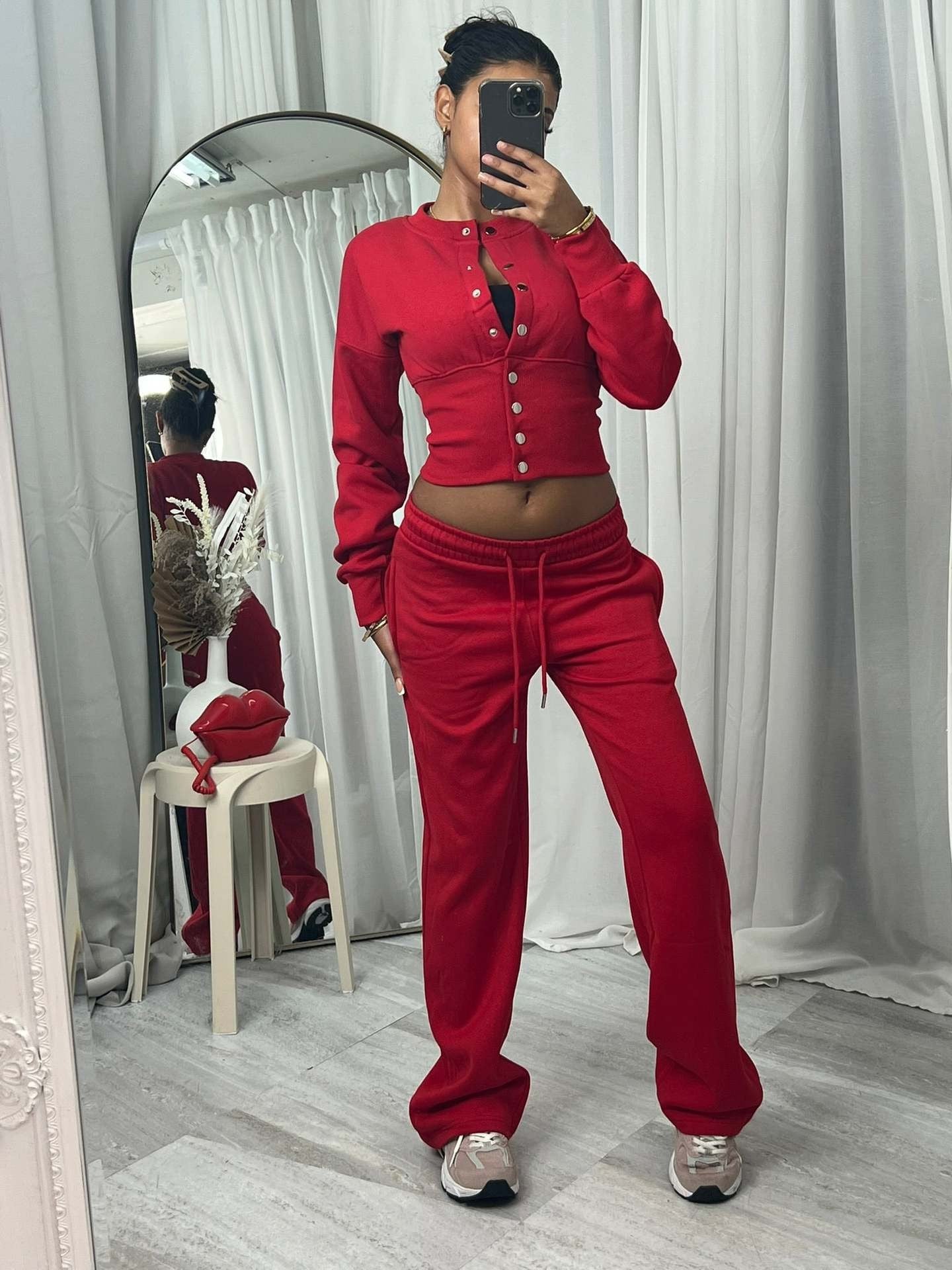 Damen Strick-Loungewear-Set mit Knöpfen Norvielle