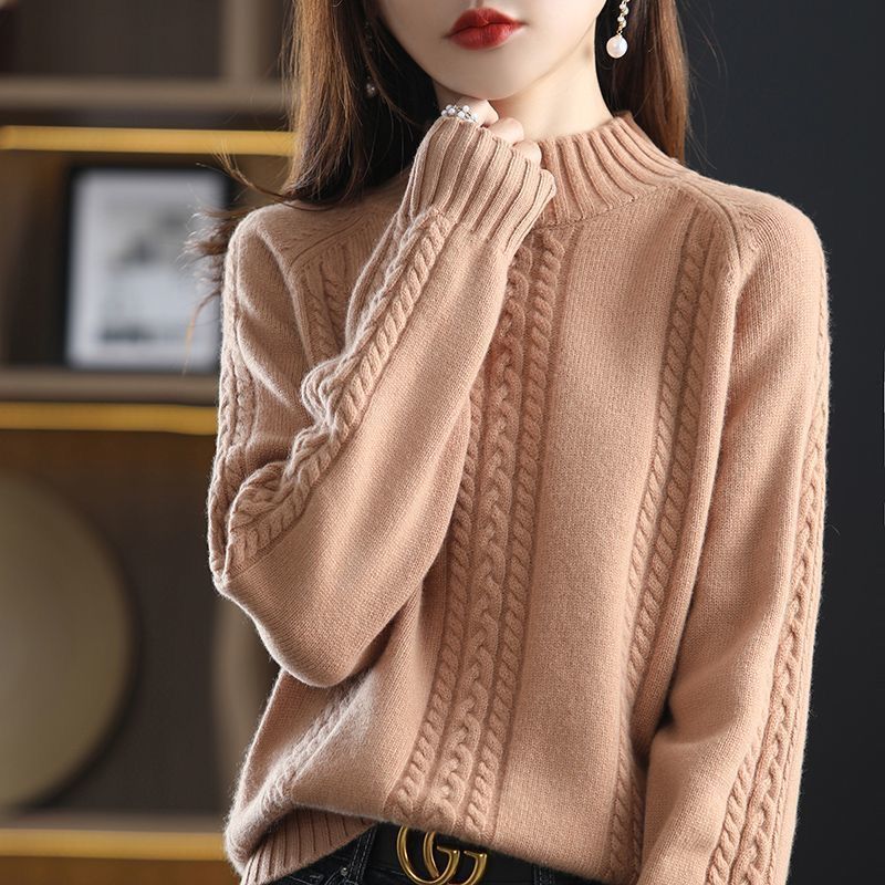 Damen Strickpullover Kuschelig Hochkragen Zopfmuster Norvielle