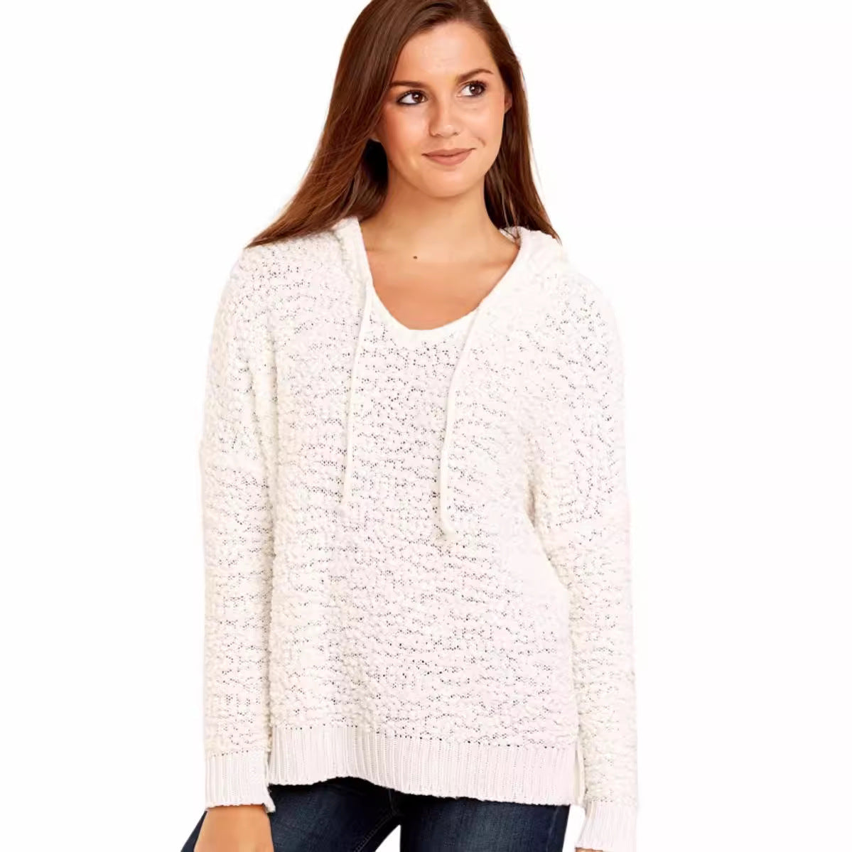 Damen Strickpullover Kapuze Luftiger Strick Norvielle Beige