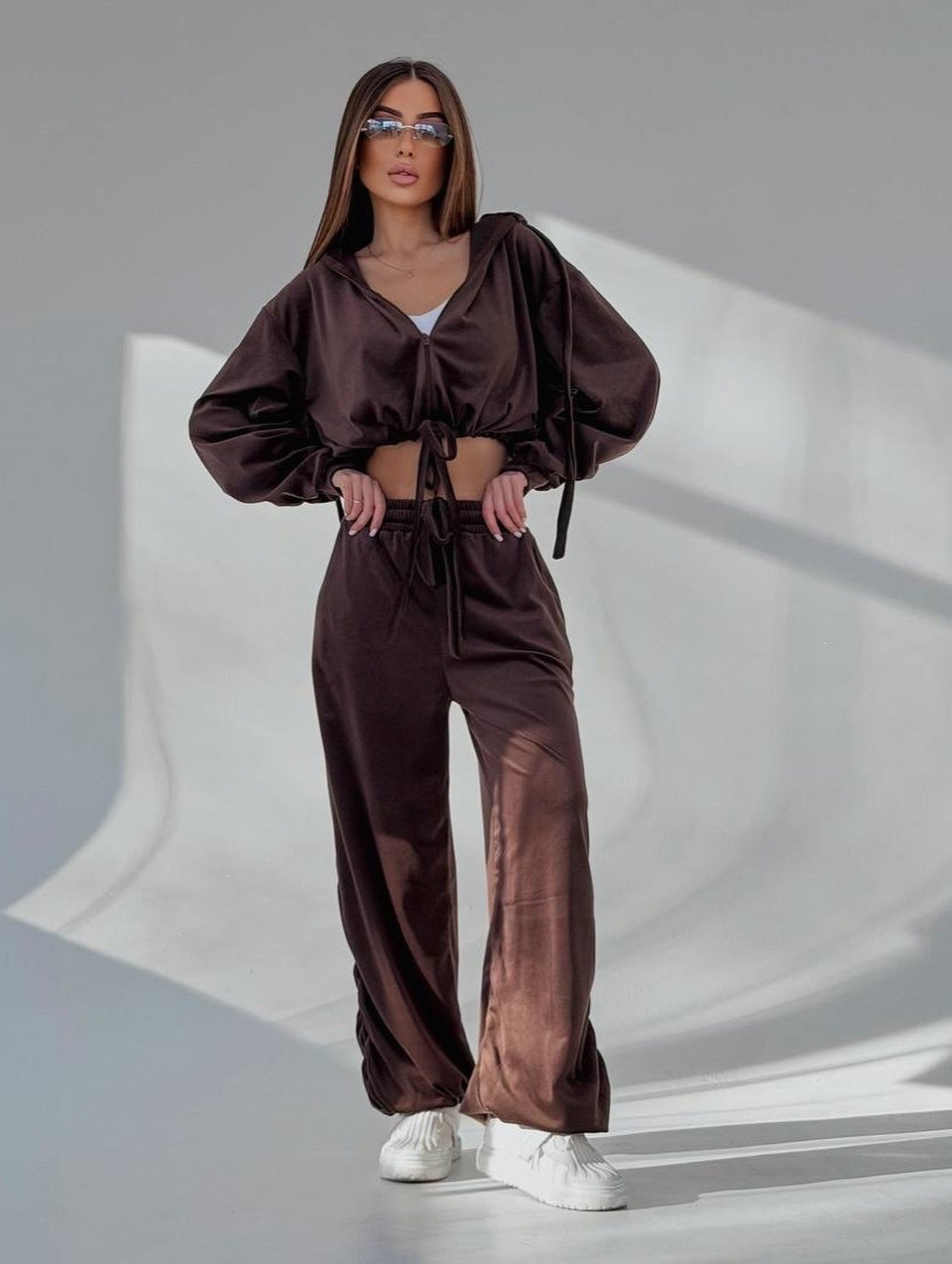 Damen Lounge-Set Crop-Hoodie und weite Hose Norvielle